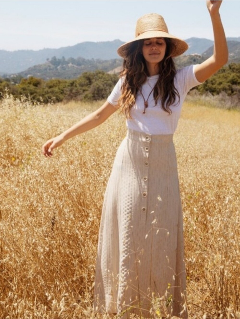 Christy Dawn The Ida Skirt Flax Stripe S A Line Button
